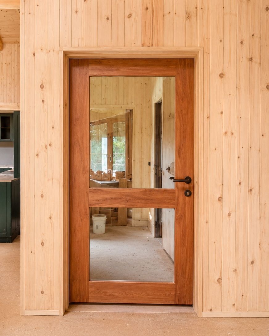 Puerta Separadora de Ambiente Madera Maciza con Vidrio — Modelo Ensenada