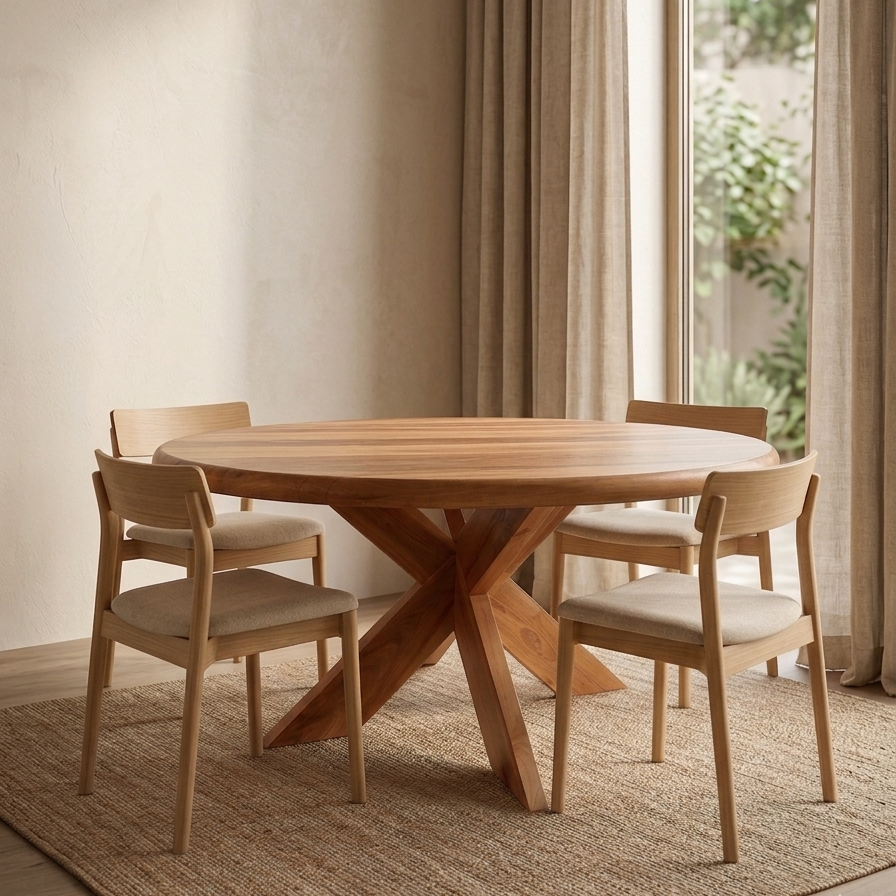 Mesa de Comedor Redonda Madera Noble — Modelo Río Backer