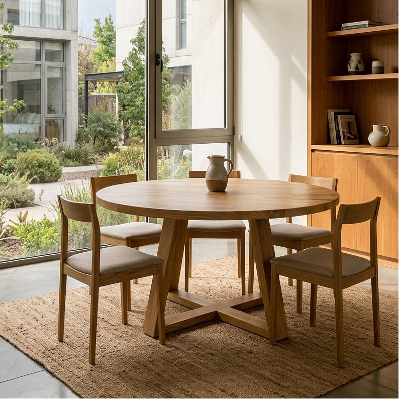 Mesa Redonda Comedor Madera Maciza — Modelo Río Puelo